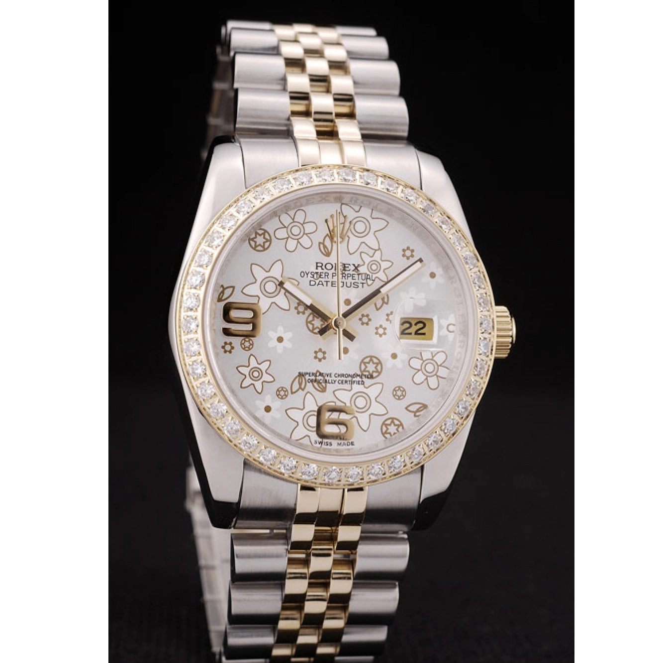 Good copy rolex watches Dial Steel Stainless Silver Plated Brushed Rolex Case Diamonds DateJust Flowers 0703